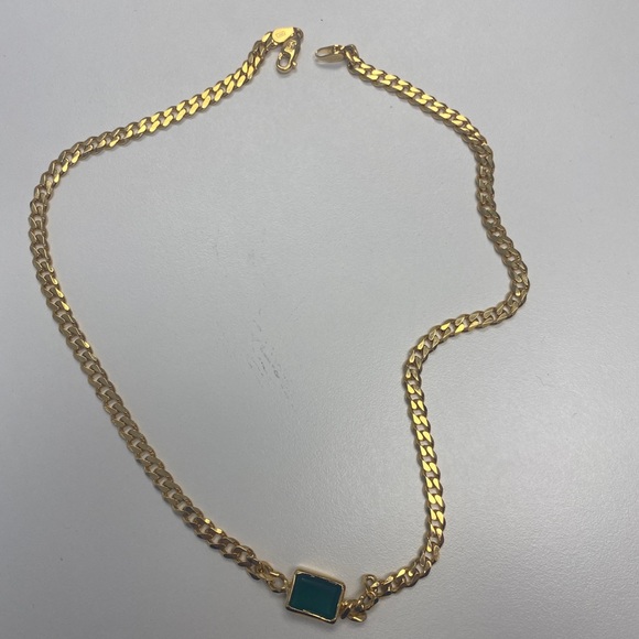 Real silver chain coated with 21k gold and emerald stone - Picture 3 of 3